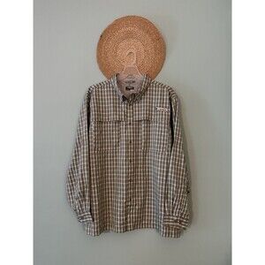 Habit Fishing Shirt Men Size 2XL Green Gray Plaid Long Sleeve Vented NWOT